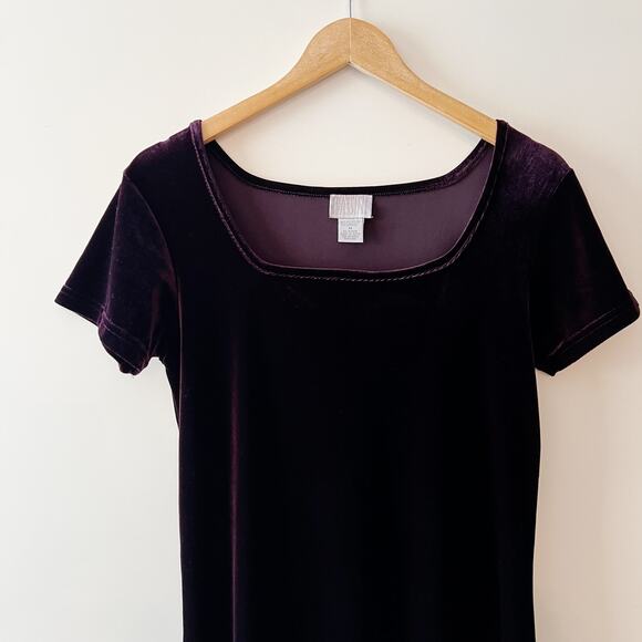 90s Vintage Cassini Purple Stretch Velvet Maxi Dress Size Medium - Picture 6 of 6